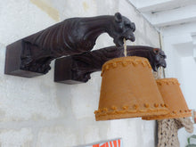 Load image into Gallery viewer, 19TH Pair Antique French Carved Wood Gothic Chimera Wall Light Sconce Gargoye
