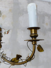 Load image into Gallery viewer, French Antique Bronze Louis XVI Chandelier Porcelain Flowers Ribbon 1930 Foliage
