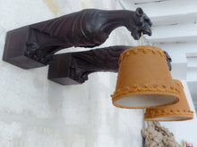 Load image into Gallery viewer, 19TH Pair Antique French Carved Wood Gothic Chimera Wall Light Sconce Gargoye

