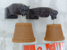 Load image into Gallery viewer, 19TH Pair Antique French Carved Wood Gothic Chimera Wall Light Sconce Gargoye
