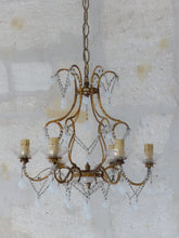 Load image into Gallery viewer, Antique Chandelier White Opaline Drops Cup Beads 1930 MURANO 6 lights RARE
