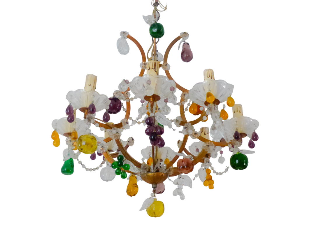 Gorgeous Antique Chandelier Handmade Glass Drops Fruits 1920 MURANO 8 lights
