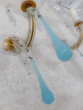 Load image into Gallery viewer, Vintage Venetian PAIR Wall Light Aqua Blue Opaline Drops Crystal Prims 1960
