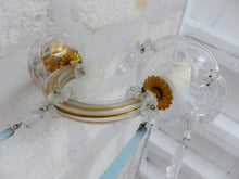 Load image into Gallery viewer, Vintage Venetian PAIR Wall Light Aqua Blue Opaline Drops Crystal Prims 1960
