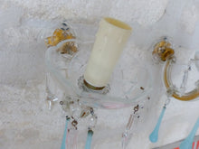 Load image into Gallery viewer, Vintage Venetian PAIR Wall Light Aqua Blue Opaline Drops Crystal Prims 1960
