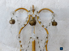 Load image into Gallery viewer, Vintage Pair cage Wall Light Clear Crystal Drop Cup Beads 1970&#39;s RARE Sconce
