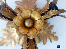 Load image into Gallery viewer, BANCI 1980 Murano Ceiling Wall Light Gilded Tole Chandelier BAGUES Foliage 3lgts

