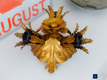 Load image into Gallery viewer, BANCI 1980 Murano Ceiling Wall Light Gilded Tole Chandelier BAGUES Foliage 3lgts
