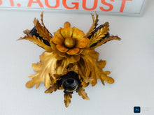 Load image into Gallery viewer, BANCI 1980 Murano Ceiling Wall Light Gilded Tole Chandelier BAGUES Foliage 3lgts
