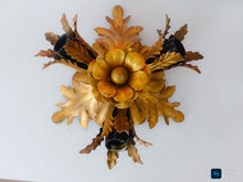 Load image into Gallery viewer, BANCI 1980 Murano Ceiling Wall Light Gilded Tole Chandelier BAGUES Foliage 3lgts

