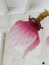 Load image into Gallery viewer, 19TH Gorgeous French Gothic Chimera Dragon Gilded Chandelier Antique Pink Shades
