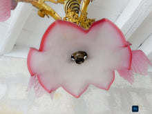 Load image into Gallery viewer, 19TH Gorgeous French Gothic Chimera Dragon Gilded Chandelier Antique Pink Shades
