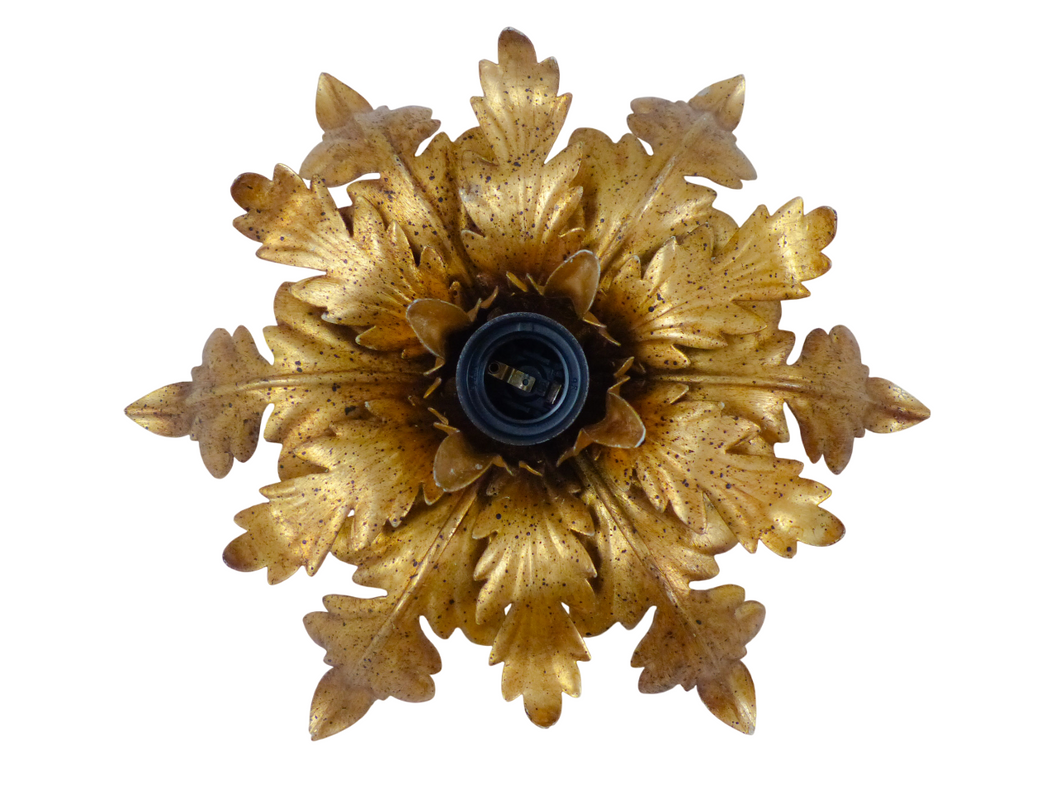 BANCI 1980 Charming Murano Ceiling Wall Light Gilded Tole Chandelier Foliage