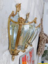 Load image into Gallery viewer, Charming Vintage French Pair Wall Lights Sconces Gilded Bronze Rare Curved Glass
