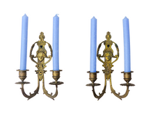 Load image into Gallery viewer, Antique PAIR French Empire Wall Light Sconce Brass Bronze 1900 Face Candlestick
