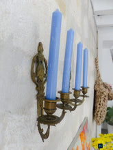 Load image into Gallery viewer, Antique PAIR French Empire Wall Light Sconce Brass Bronze 1900 Face Candlestick
