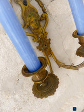 Load image into Gallery viewer, Antique PAIR French Empire Wall Light Sconce Brass Bronze 1900 Face Candlestick
