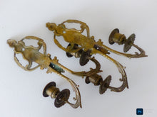 Load image into Gallery viewer, Antique PAIR French Empire Wall Light Sconce Brass Bronze 1900 Face Candlestick

