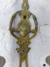 Load image into Gallery viewer, Antique PAIR French Empire Wall Light Sconce Brass Bronze 1900 Face Candlestick
