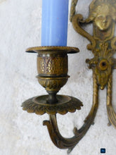 Load image into Gallery viewer, Antique PAIR French Empire Wall Light Sconce Brass Bronze 1900 Face Candlestick
