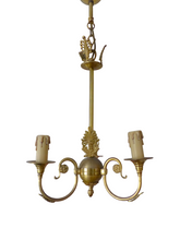 Load image into Gallery viewer, 1950 Vintage French 3 Arms Ormolu Bronze Brass Chandelier Ceiling Empire Palm
