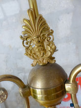 Load image into Gallery viewer, 1950 Vintage French 3 Arms Ormolu Bronze Brass Chandelier Ceiling Empire Palm
