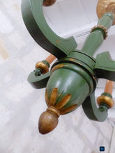 Load image into Gallery viewer, Antique Italian 4 Arms Green Gilded Patina Carved Wood Chandelier Ceiling 1920
