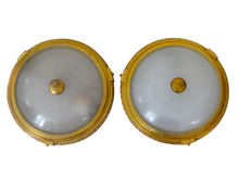 Load image into Gallery viewer, Gorgeous PAIR Vintage French Empire Ceiling Gilded Bronze Glass 1950s HOLOPHANE
