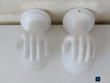 Load image into Gallery viewer, Gorgeous Vintage French Set 2x Wall Lights Ceramic Hand Lamp 1970 Glass Shades
