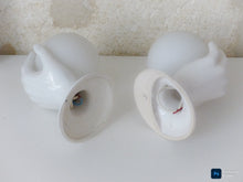 Load image into Gallery viewer, Gorgeous Vintage French Set 2x Wall Lights Ceramic Hand Lamp 1970 Glass Shades
