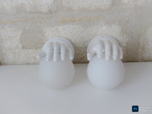 Load image into Gallery viewer, Gorgeous Vintage French Set 2x Wall Lights Ceramic Hand Lamp 1970 Glass Shades
