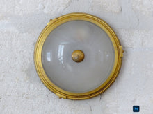 Load image into Gallery viewer, Gorgeous PAIR Vintage French Empire Ceiling Gilded Bronze Glass 1950s HOLOPHANE
