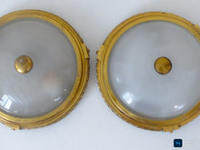 Load image into Gallery viewer, Gorgeous PAIR Vintage French Empire Ceiling Gilded Bronze Glass 1950s HOLOPHANE
