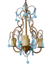 Load image into Gallery viewer, Vintage Chandelier Aqua Blue Drops Opaline Prisms Beads Italian Gilded 1940
