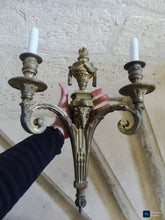 Load image into Gallery viewer, XL Large Antique PAIR French Gilt Bronze RAM 19TH Wall Light Sconce Louis XVI
