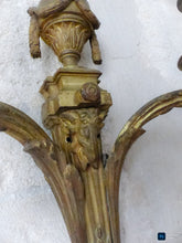 Load image into Gallery viewer, XL Large Antique PAIR French Gilt Bronze RAM 19TH Wall Light Sconce Louis XVI
