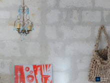 Load image into Gallery viewer, Vintage Chandelier Aqua Blue Drops Opaline Prisms Beads Italian Gilded 1940
