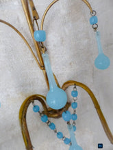 Load image into Gallery viewer, MURANO 1930 Antique Set 3x Wall Light Aqua Blue Opaline Drops Cup Bead Ceiling
