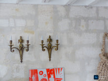 Load image into Gallery viewer, XL Large Antique PAIR French Gilt Bronze RAM 19TH Wall Light Sconce Louis XVI
