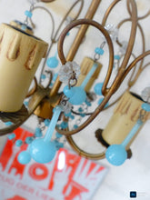Load image into Gallery viewer, Vintage Chandelier Aqua Blue Drops Opaline Prisms Beads Italian Gilded 1940
