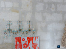 Load image into Gallery viewer, MURANO 1930 Antique Set 3x Wall Light Aqua Blue Opaline Drops Cup Bead Ceiling
