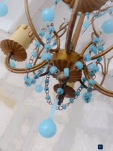 Load image into Gallery viewer, Vintage Chandelier Aqua Blue Drops Opaline Prisms Beads Italian Gilded 1940
