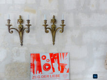 Load image into Gallery viewer, XL Large Antique PAIR French Gilt Bronze RAM 19TH Wall Light Sconce Louis XVI

