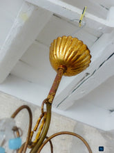 Load image into Gallery viewer, Vintage Chandelier Aqua Blue Drops Opaline Prisms Beads Italian Gilded 1940
