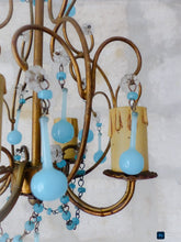 Load image into Gallery viewer, Vintage Chandelier Aqua Blue Drops Opaline Prisms Beads Italian Gilded 1940
