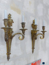 Load image into Gallery viewer, XL Large Antique PAIR French Gilt Bronze RAM 19TH Wall Light Sconce Louis XVI
