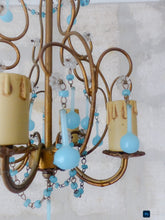 Load image into Gallery viewer, Vintage Chandelier Aqua Blue Drops Opaline Prisms Beads Italian Gilded 1940
