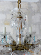 Load image into Gallery viewer, 1950 Vintage Venetian Chandelier Aqua Blue Opaline Drops MURANO 6 lights Ceiling
