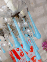 Load image into Gallery viewer, 1950 Vintage Venetian Chandelier Aqua Blue Opaline Drops MURANO 6 lights Ceiling
