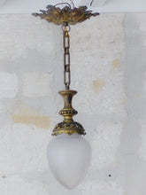 Load image into Gallery viewer, Antique French Ceiling 19TH Chandelier Gilded Bronze Brass Cut Glass Shade
